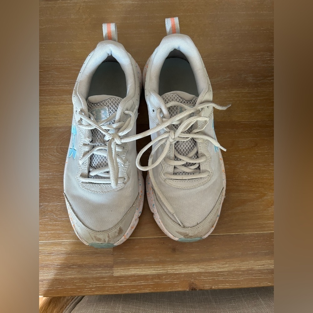 Under Armour Kids' Cream and Light Blue Sneakers